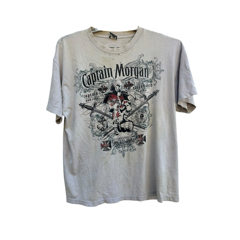 Vintage Captain Morgan Spiced Rum T Shirt Men's 2XL Thrashed